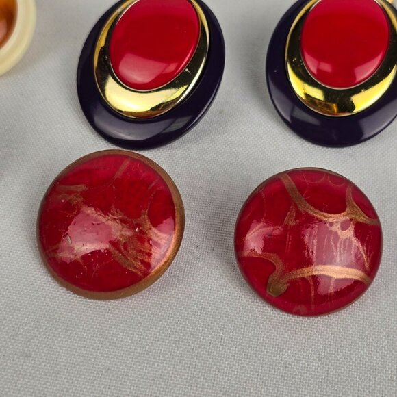 Vintage 90s Red & Orange Pierced Earrings - Picture 5 of 9